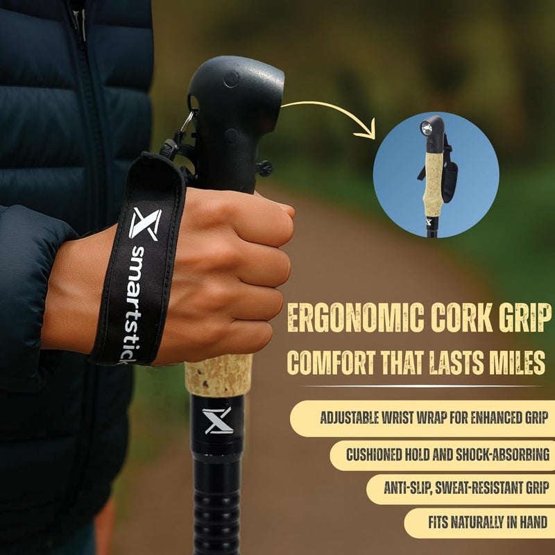 SmartstickX Collapsible Tactical Walking Stick with LED Light, USB Charging, Cork Grip, and Survival Tools – Aircraft Aluminum Trekking Pole for Hiking, Camping, Outdoors & Self Defense - Image 5